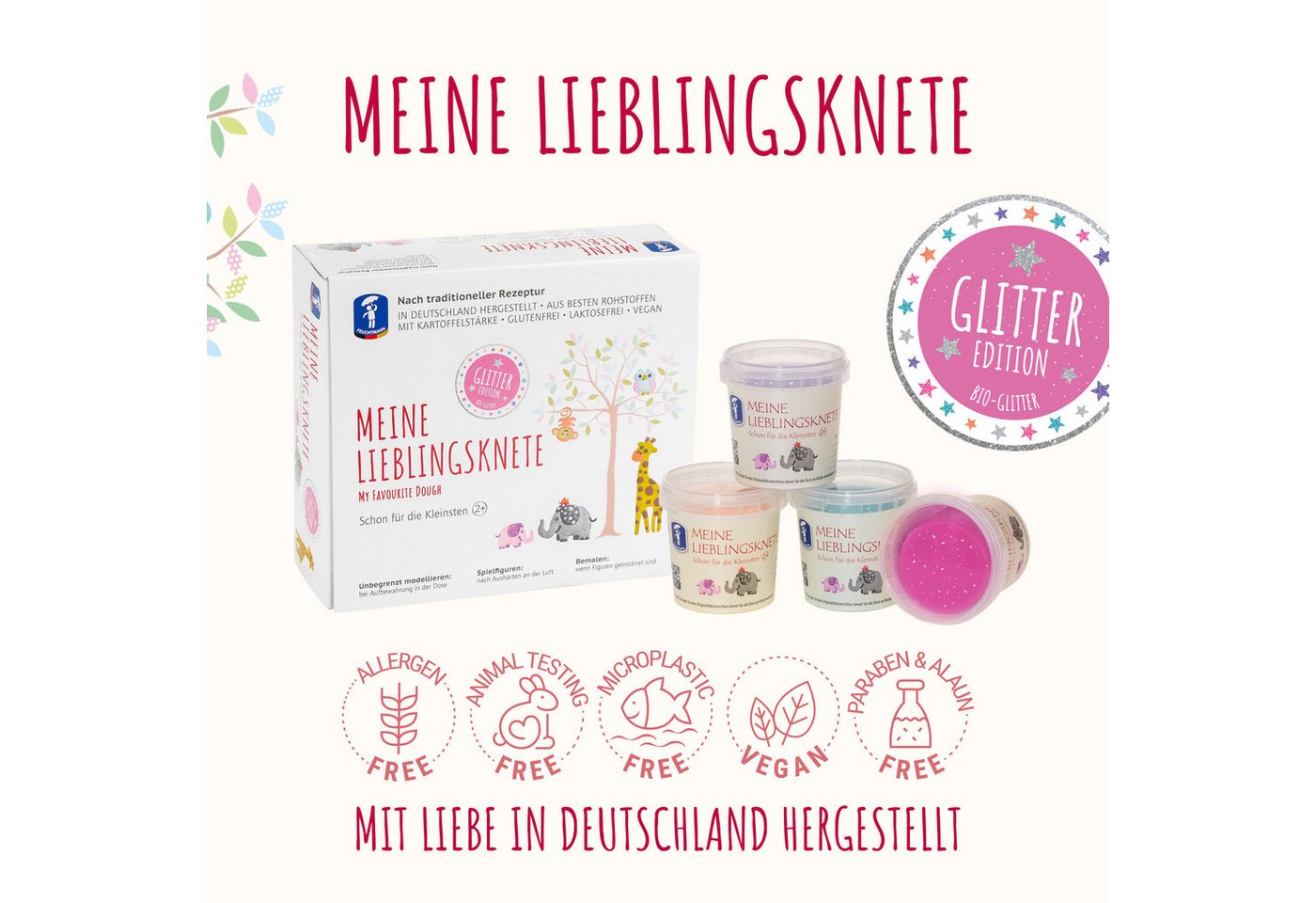 Feuchtmann Knete MEINE LIEBLINGSKNETE Glitter Edition (1-tlg), vegane glutenfreie Kinderknete ab 2 Jahren Bild 4
