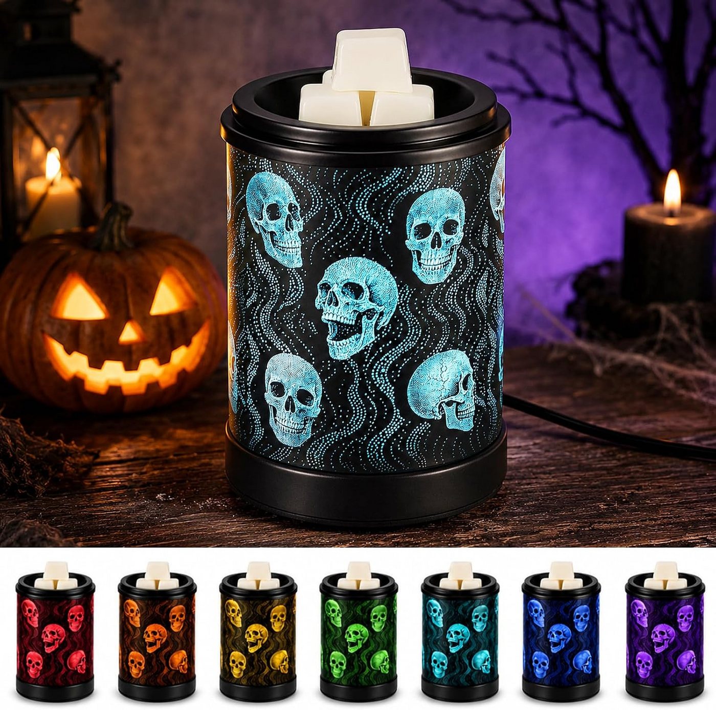 BlingBin Duftlampe Elektrische Totenkopf Aromalampe,Duftlampe mit 7-farbigen LED-Lichtern (1 Stück, 1 St., 15 × 10,3 × 10,3 cm), Duftwachs Wärmelampe für Raumduft Bild 4