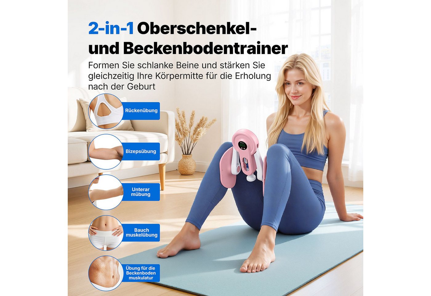 MERACH Beckenbodentrainer 2522 2-in-1 Ganzkörpertrainer mit LED-Display und zwei Federsätzen, 0–400/600 N Widerstand, Rückbildung, Muskelaufbau, kompakt, tragbar