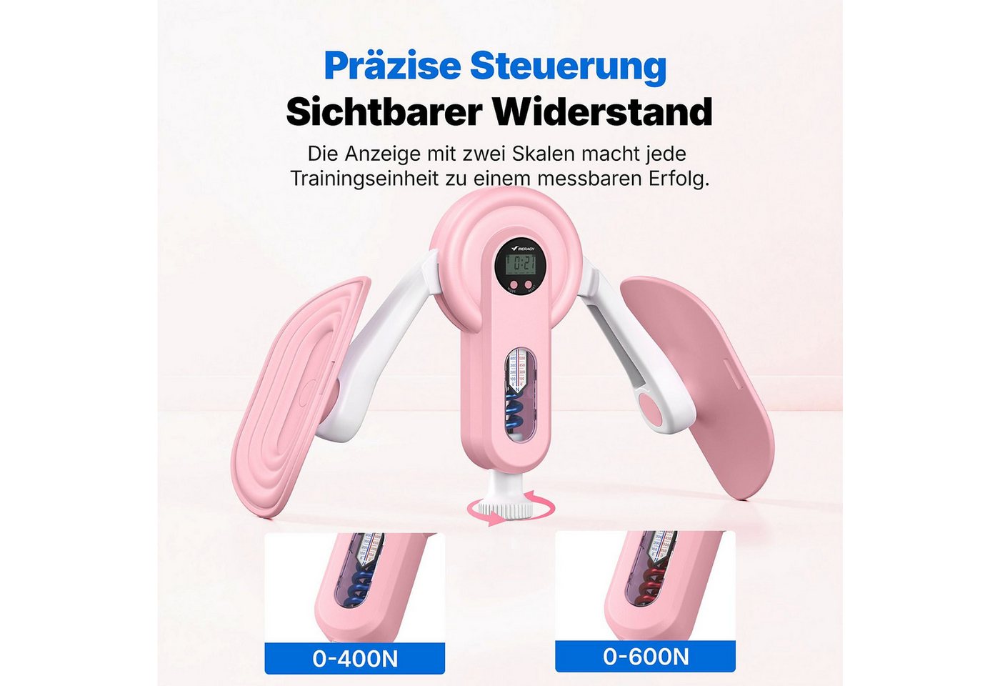 MERACH Beckenbodentrainer 2522 2-in-1 Ganzkörpertrainer mit LED-Display und zwei Federsätzen, 0–400/600 N Widerstand, Rückbildung, Muskelaufbau, kompakt, tragbar Bild 5