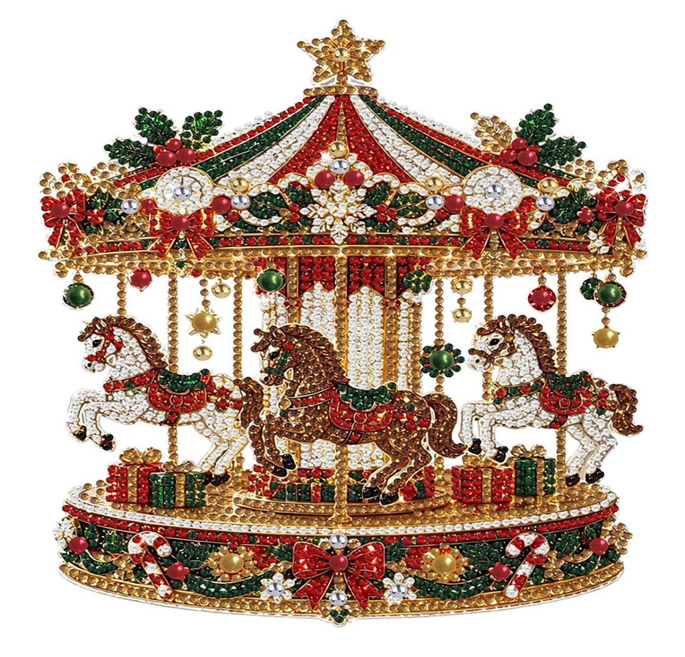 Agger Kreativset Diamond Painting weihnachten,Weihnachtsfigur,Karussell-Design, Weihnachtsbaum DIY Set,Fensterdeko zum Aufhängen