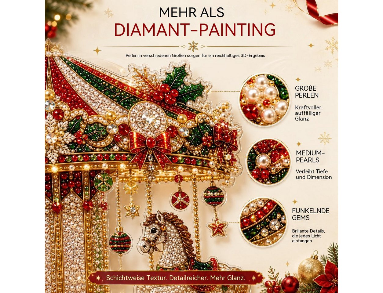 Agger Kreativset Diamond Painting weihnachten,Weihnachtsfigur,Karussell-Design, Weihnachtsbaum DIY Set,Fensterdeko zum Aufhängen Bild 2