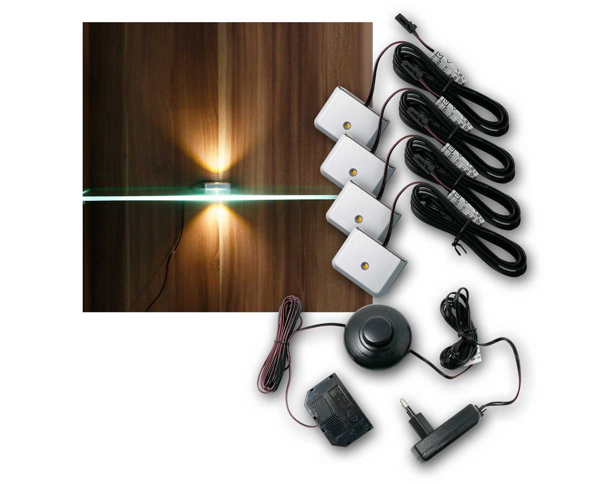 world-trading-net LED Glaskantenbeleuchtung 4er SET Clip-3D silber Glasbodenbeleuchtung, ww, warmweiß Bild 3