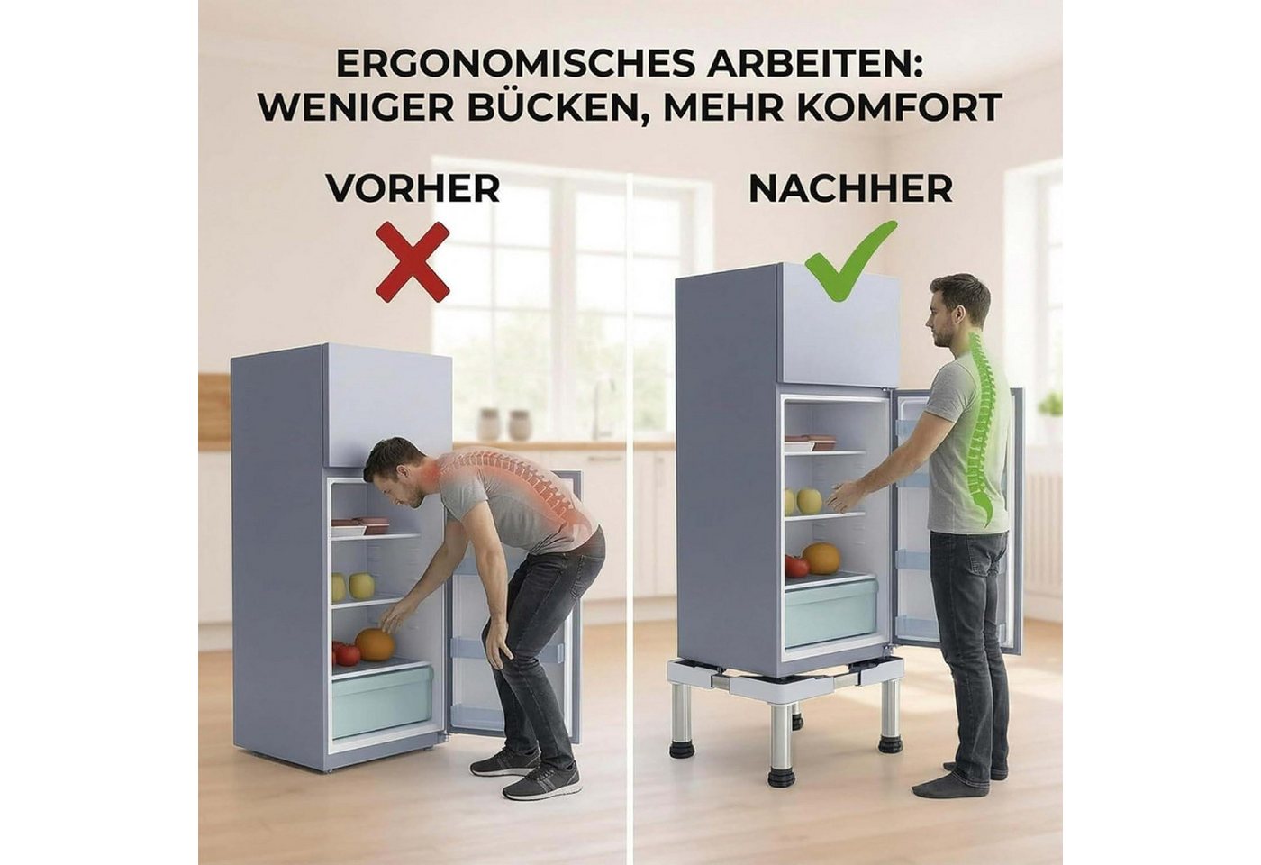 LuxusKollektion Waschmaschinenuntergestell Untergestell für Gefrierschrank höhenverstellbar 41-66cm Weiß Bild 2