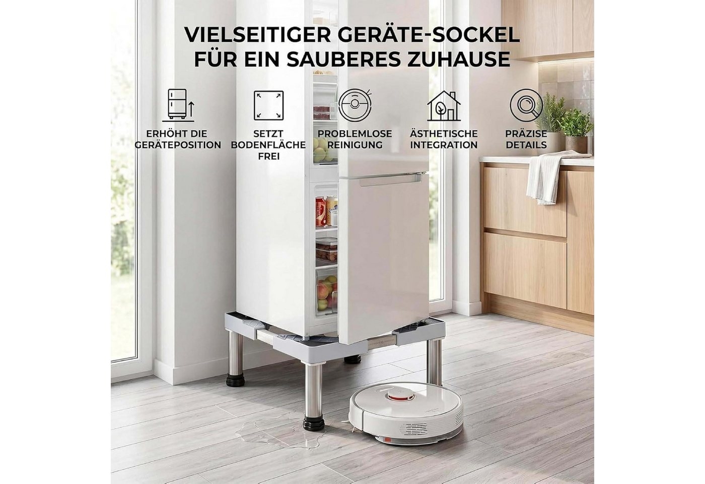 LuxusKollektion Waschmaschinenuntergestell Untergestell für Gefrierschrank höhenverstellbar 41-66cm Weiß Bild 4