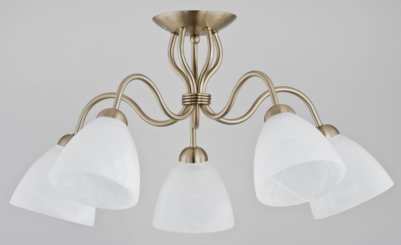 Licht-Erlebnisse Deckenleuchte BELARA, ohne Leuchtmittel, Metall Glas E27 in Messing Weiß Modern