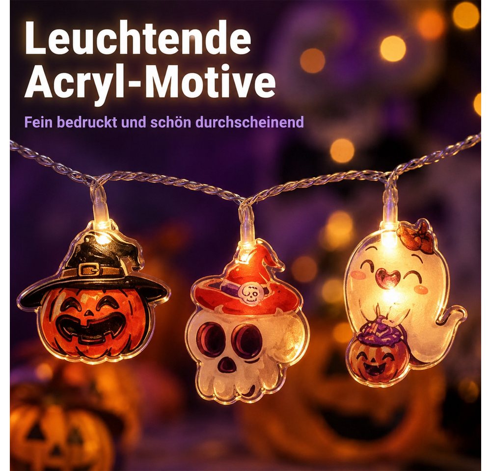 Bomiclss LED-Lichterkette Halloween Lichterkette, 3M 20LED Kürbis Lichterkette Batterie, 2 Modi Wetterfest Halloween Deko Outdoor für Garten, Party Bild 3
