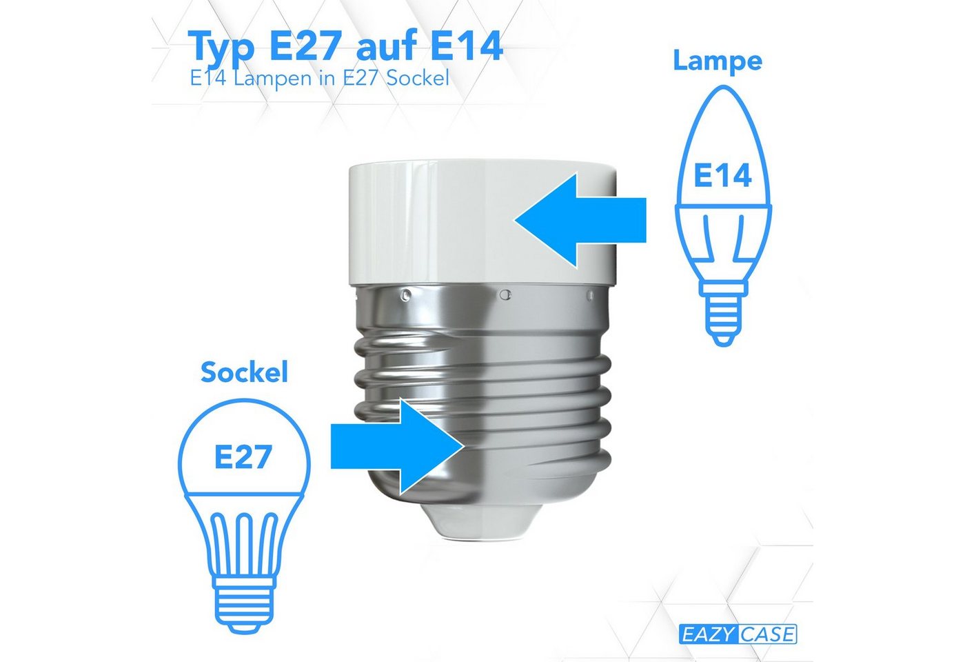EAZY CASE Lampenfassung Lampensockel E27 auf E14, (Spar-Set), Lampenadapter E27 zu E14 Adapter LED Halogen Energiesparlampen
