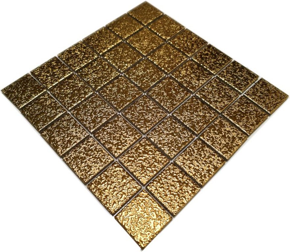 Mosani Mosaikfliesen Keramik Mosaik Fliese Medio uni gold gehämmert