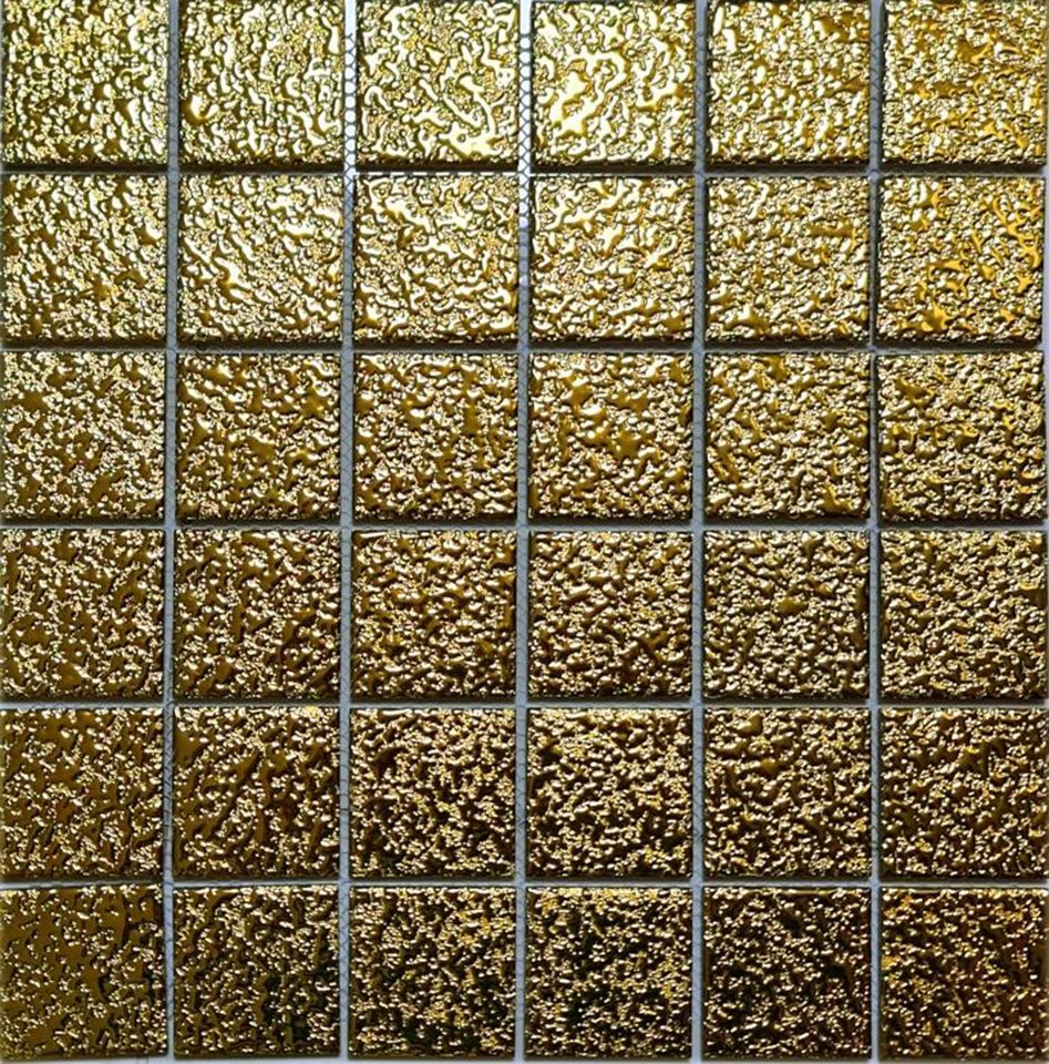 Mosani Mosaikfliesen Keramik Mosaik Fliese Medio uni gold gehämmert Bild 2