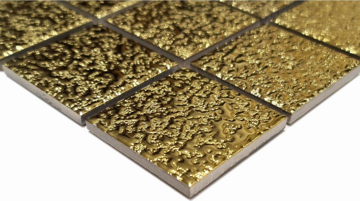Mosani Mosaikfliesen Keramik Mosaik Fliese Medio uni gold gehämmert Bild 4