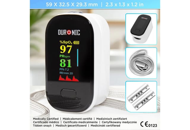 Duronic Pulsoximeter OX02 Pulsoximeter, Oximeter für Sauerstoffsättigung (SpO) im