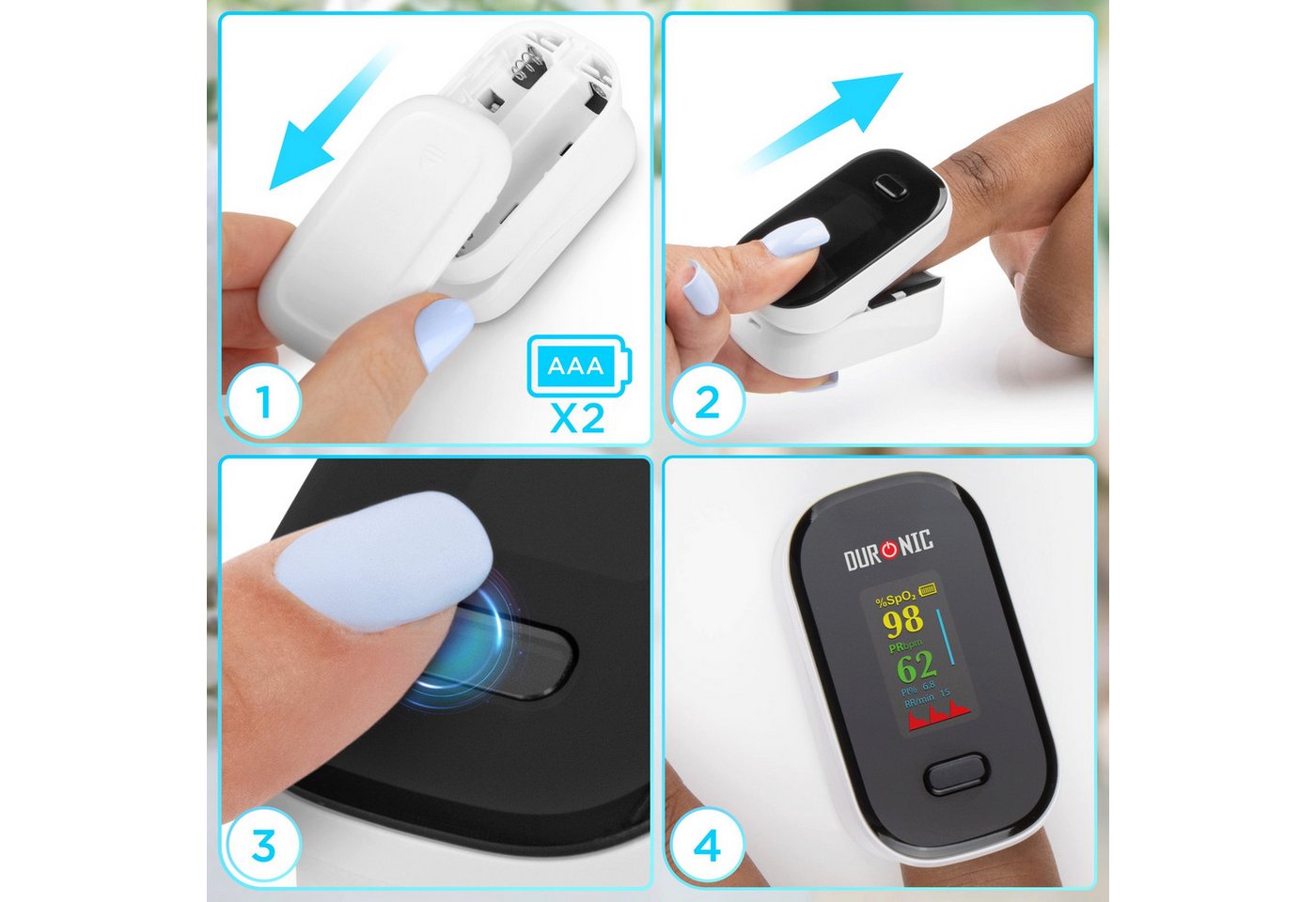 Duronic Pulsoximeter OX02 Pulsoximeter, Oximeter für Sauerstoffsättigung (SpO) im Bild 4