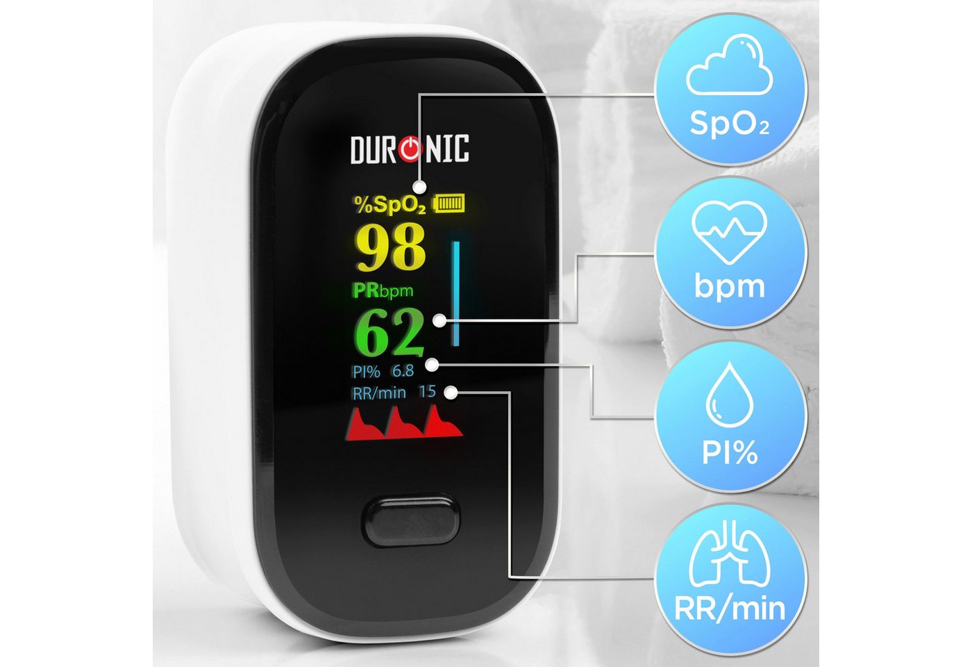 Duronic Pulsoximeter OX02 Pulsoximeter, Oximeter für Sauerstoffsättigung (SpO) im Bild 5