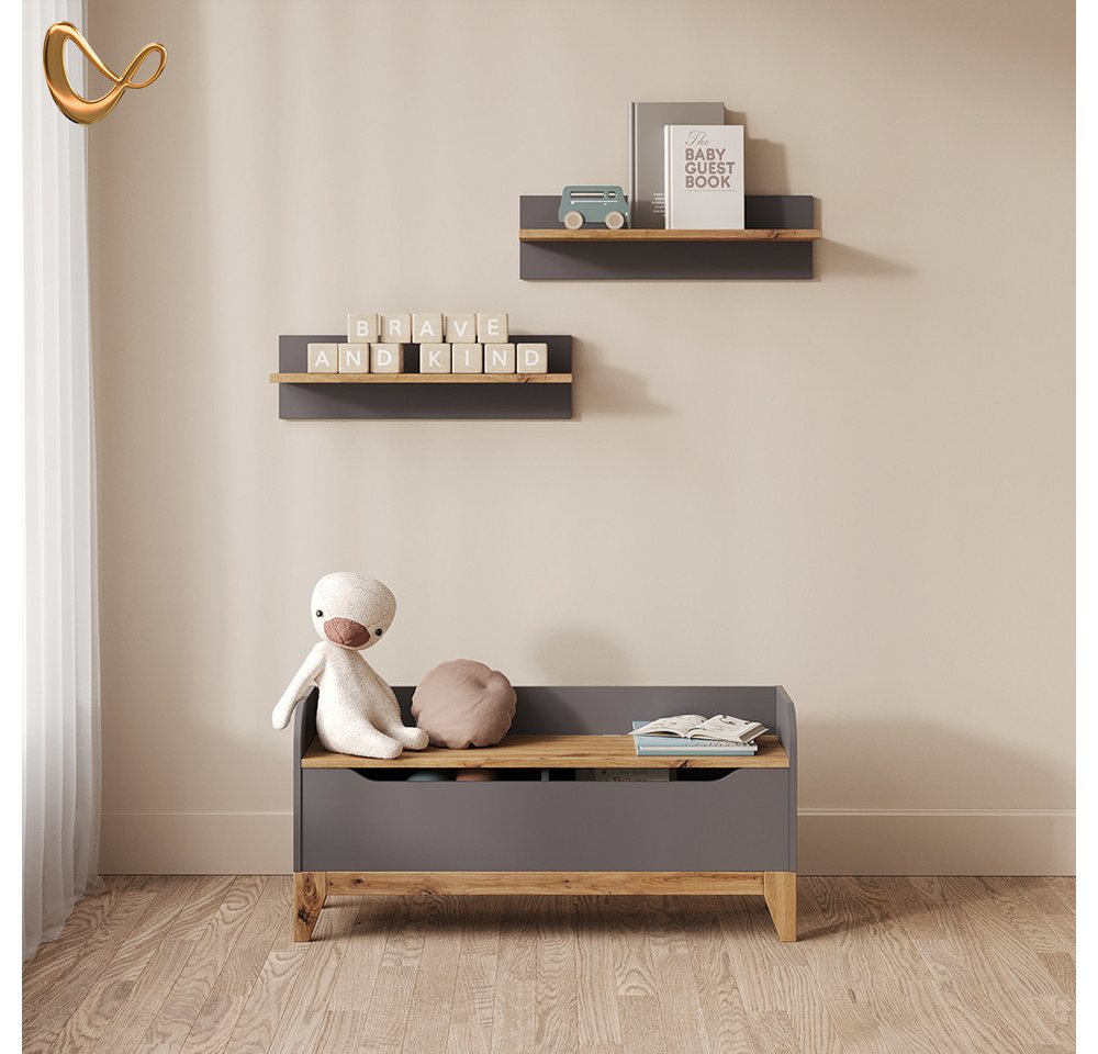 Livinity® Bücherregal Mailo, Grau/Artisan-Eiche, 107.2 x 50 cm mit Sitzbank, 1-tlg. Bild 4