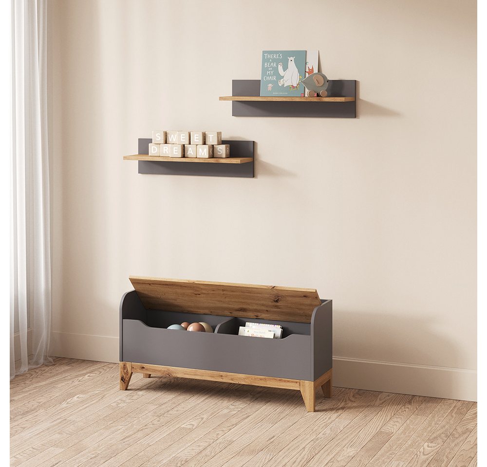 Livinity® Bücherregal Mailo, Grau/Artisan-Eiche, 107.2 x 50 cm mit Sitzbank, 1-tlg. Bild 5