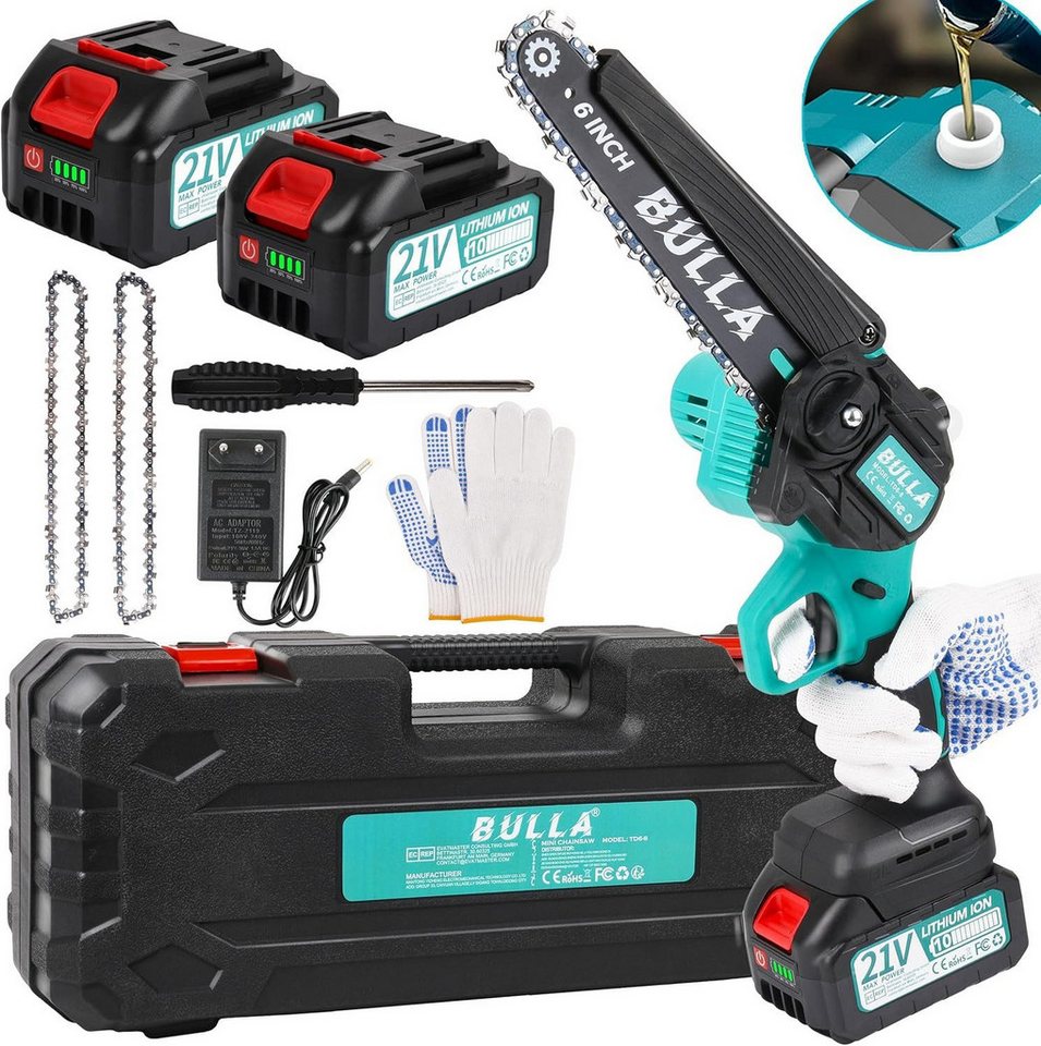 Vivitar Akku-Kettensäge mit Brushless-Motoren und mit 2x 2000mAh-Akkus, kompakt, tragbar, energieeffizient, einfach zu bedienen weniger Lärm, lange Akkulaufzeit, sicher im Gebrauch, bestes DIY-Geschenk für Familie und Freunde, Mini-Kettensäge zum Schneiden von Holz, Baumschnitt und Gartenarbeit Bild 4