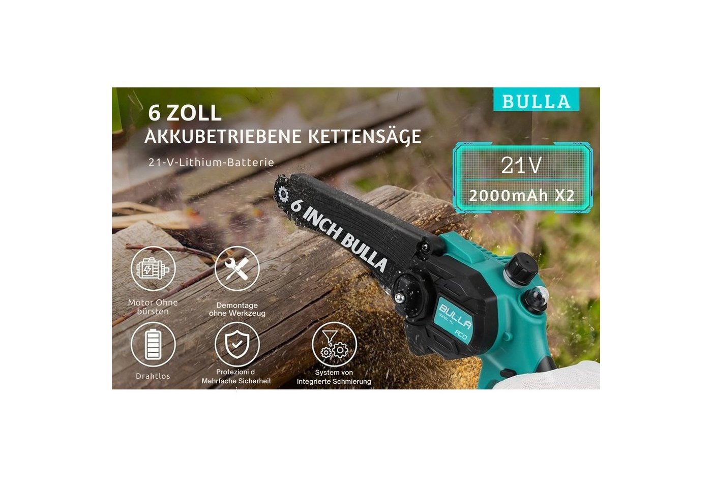 Vivitar Akku-Kettensäge mit Brushless-Motoren und mit 2x 2000mAh-Akkus, kompakt, tragbar, energieeffizient, einfach zu bedienen weniger Lärm, lange Akkulaufzeit, sicher im Gebrauch, bestes DIY-Geschenk für Familie und Freunde, Mini-Kettensäge zum Schneiden von Holz, Baumschnitt und Gartenarbeit Bild 5