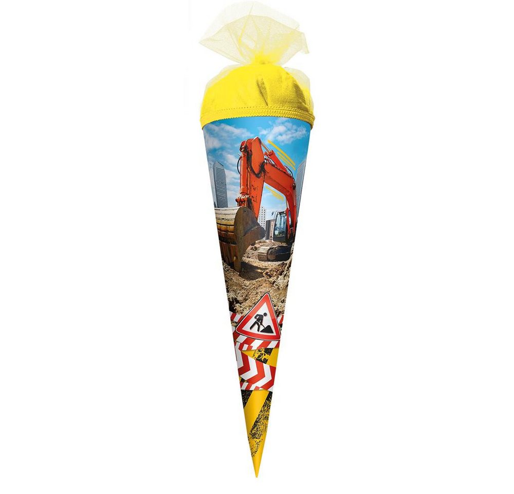 Roth Schultüte Achtung Bagger, 35 cm, rund, Tüllverschluss, Geschwistertüte, Zuckertüte