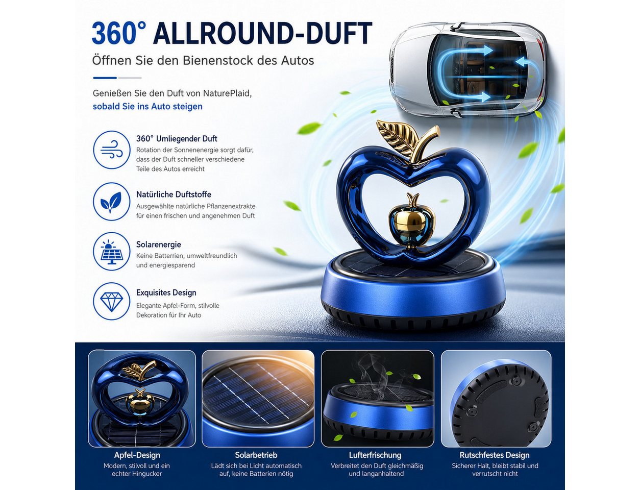 VEKROBOT Aromabox Auto Duftspender Solar, Herz-Design. Duft & Dekor fürs Armaturenbrett (1-tlg) Batteriefreier Auto-Duftspender Geruchsneutralisierende Duftdekoration