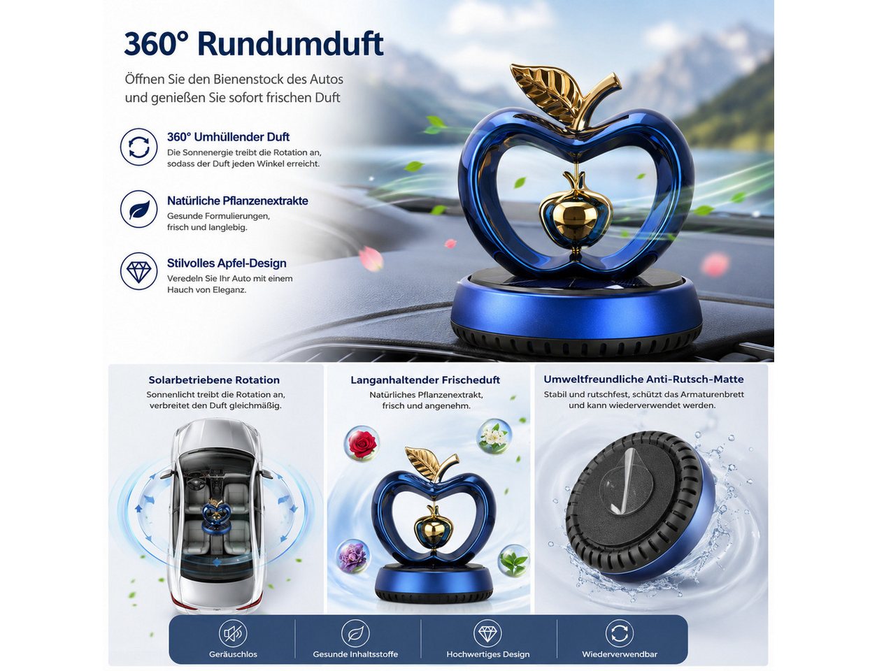 VEKROBOT Aromabox Auto Duftspender Solar, Herz-Design. Duft & Dekor fürs Armaturenbrett (1-tlg) Batteriefreier Auto-Duftspender Geruchsneutralisierende Duftdekoration Bild 2