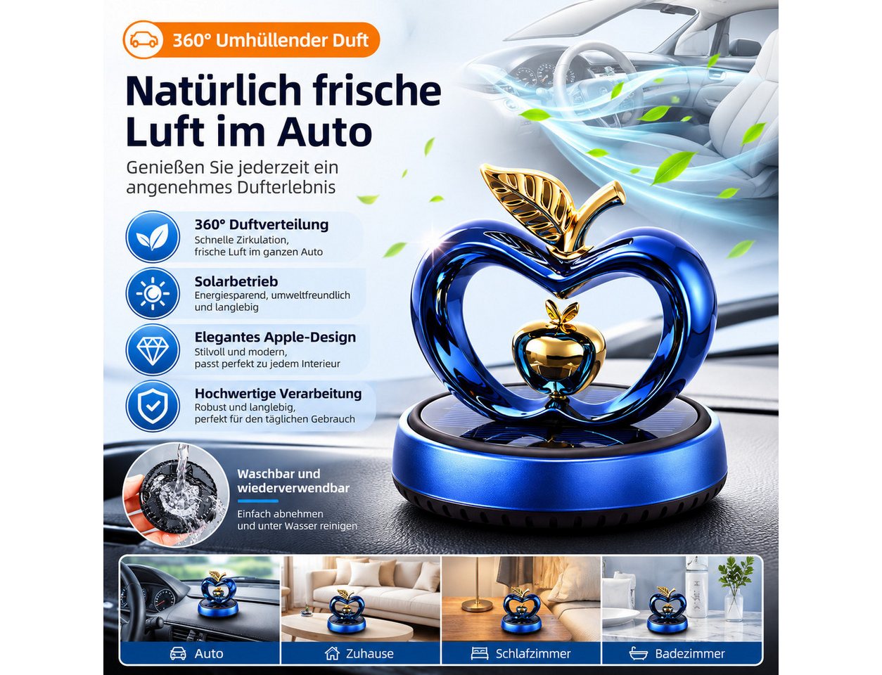 VEKROBOT Aromabox Auto Duftspender Solar, Herz-Design. Duft & Dekor fürs Armaturenbrett (1-tlg) Batteriefreier Auto-Duftspender Geruchsneutralisierende Duftdekoration Bild 5