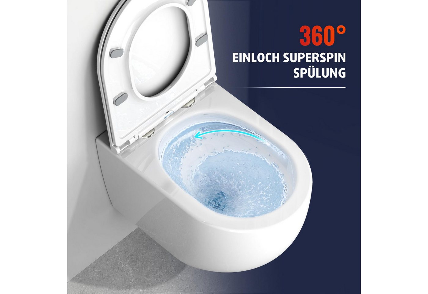 Rainsworth Tiefspül-WC Hänge WC Spülrandlos Einloch Spülung Toilette, 48.5cm lang Bild 2