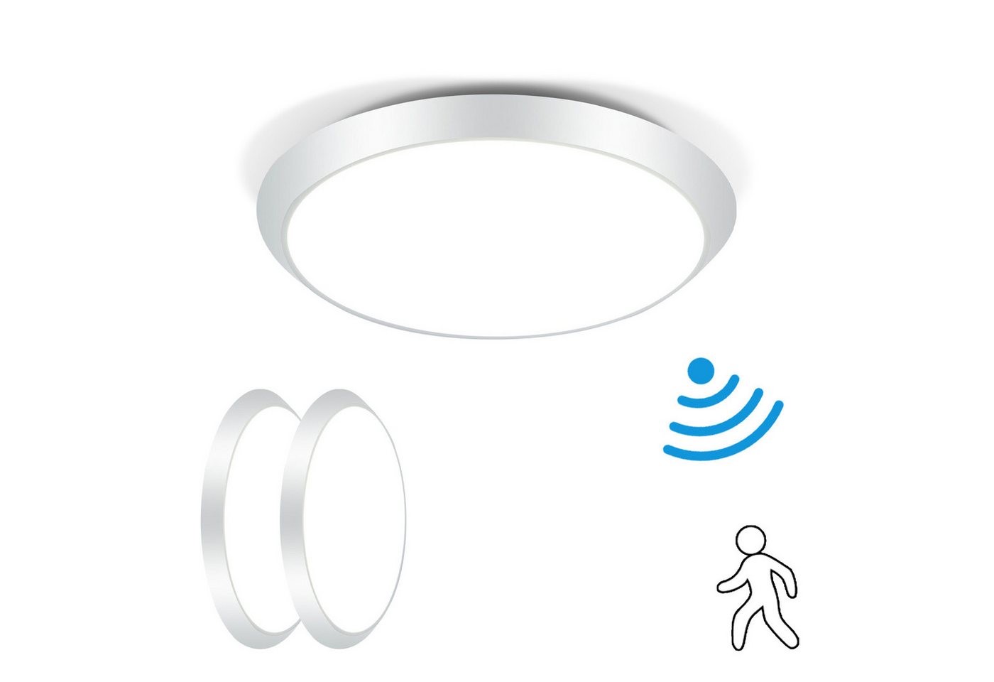 Nettlife LED Deckenleuchte Bewegungsmelder Rund Modern 15W 30CM 4000K, LED fest integriert, Neutralweiß, für Flur Treppenhaus Eingang