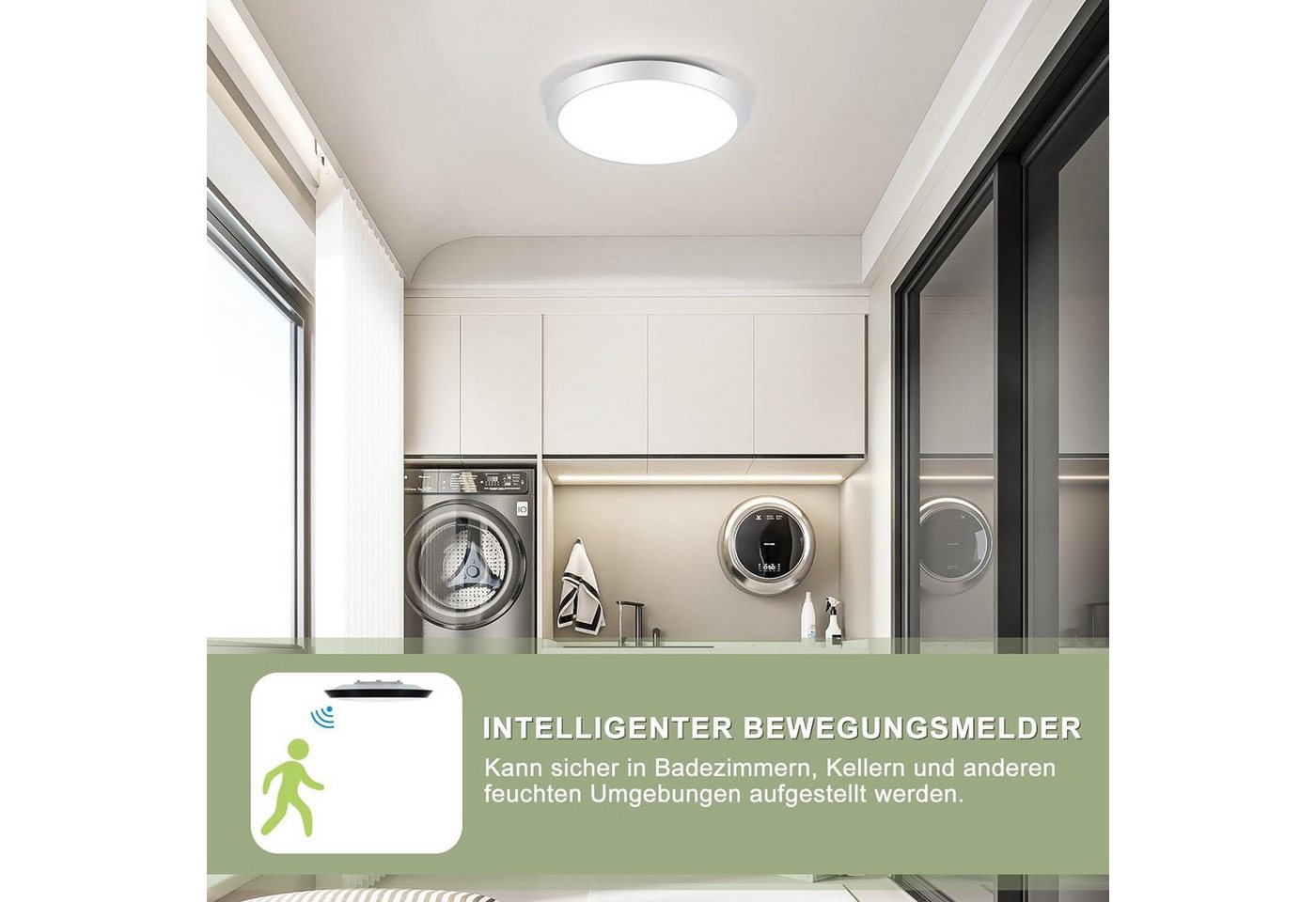 Nettlife LED Deckenleuchte Bewegungsmelder Rund Modern 15W 30CM 4000K, LED fest integriert, Neutralweiß, für Flur Treppenhaus Eingang Bild 4