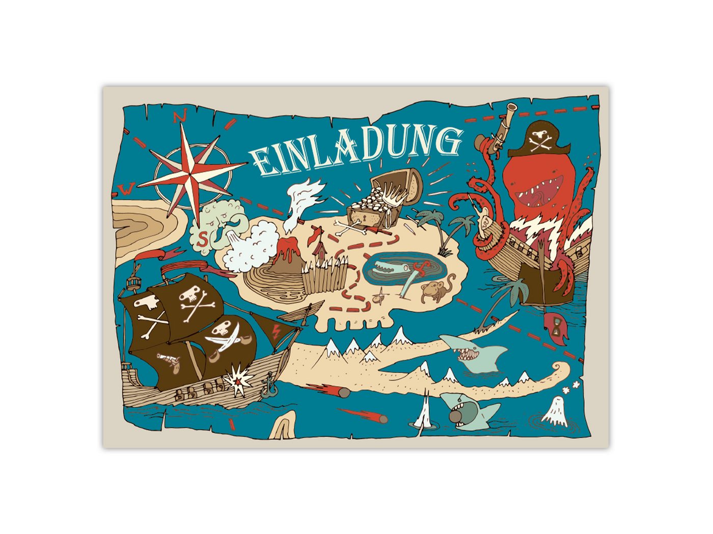 LIMONIA Einladungskarten Piraten zum Kindergeburtstag Einladungen Karten Schiff Schatzsuche, Einladungskarten mit Piraten Motiv für Kinder Bild 3