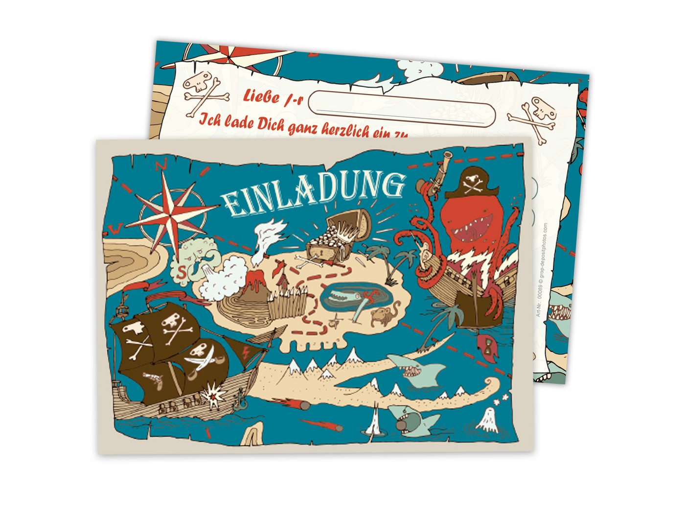 LIMONIA Einladungskarten Piraten zum Kindergeburtstag Einladungen Karten Schiff Schatzsuche, Einladungskarten mit Piraten Motiv für Kinder Bild 4