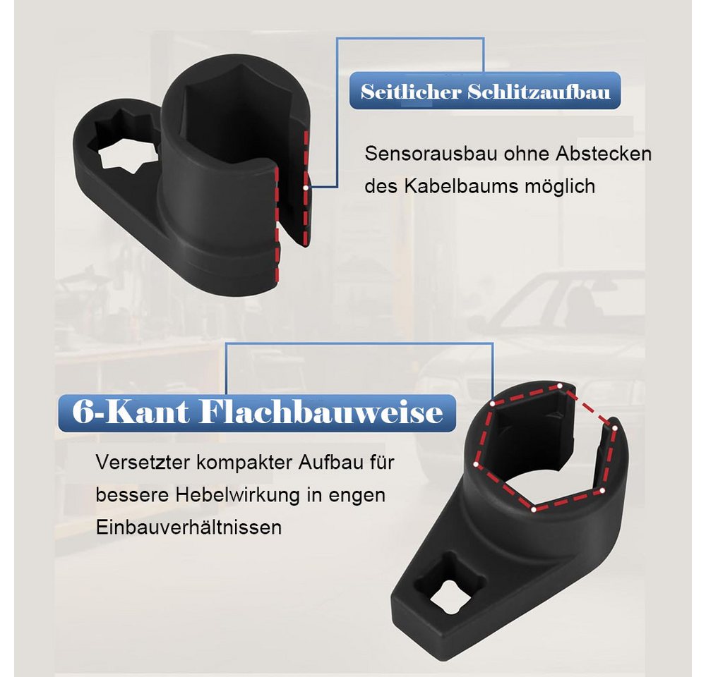 AFKSMILE Stecknüsse 5-teiliges Werkzeugset für Sauerstoffsensorhülsen,Chrom-Vanadium-Stahl, 5-St., Nusssatz Lamdasonde Werkzeug und Gewindereparatur Satz