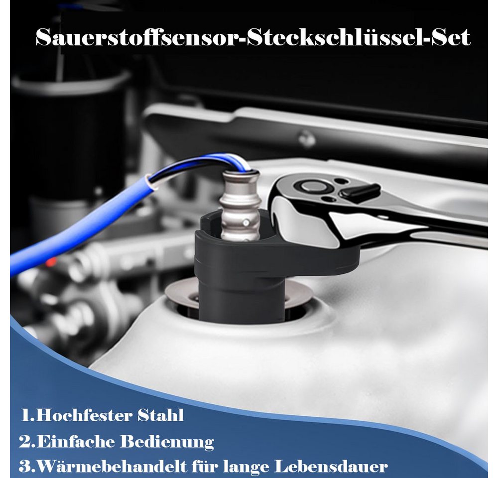 AFKSMILE Stecknüsse 5-teiliges Werkzeugset für Sauerstoffsensorhülsen,Chrom-Vanadium-Stahl, 5-St., Nusssatz Lamdasonde Werkzeug und Gewindereparatur Satz Bild 3