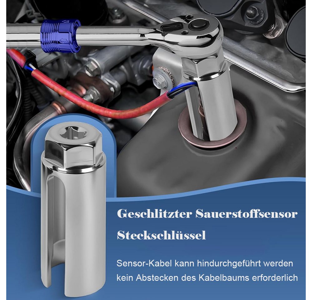 AFKSMILE Stecknüsse 5-teiliges Werkzeugset für Sauerstoffsensorhülsen,Chrom-Vanadium-Stahl, 5-St., Nusssatz Lamdasonde Werkzeug und Gewindereparatur Satz Bild 5