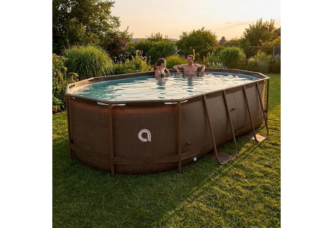 Avenli Framepool Frame Oval Pool Set 427x275x100cm mit Sandfilter & Leiter Rattan Optik (Stahlrahmenpool Komplettset, Aufstellpool inklusive Zubehör), Inklusive Sandfilteranlage, Schläuchen und Sicherheitsleiter Bild 2