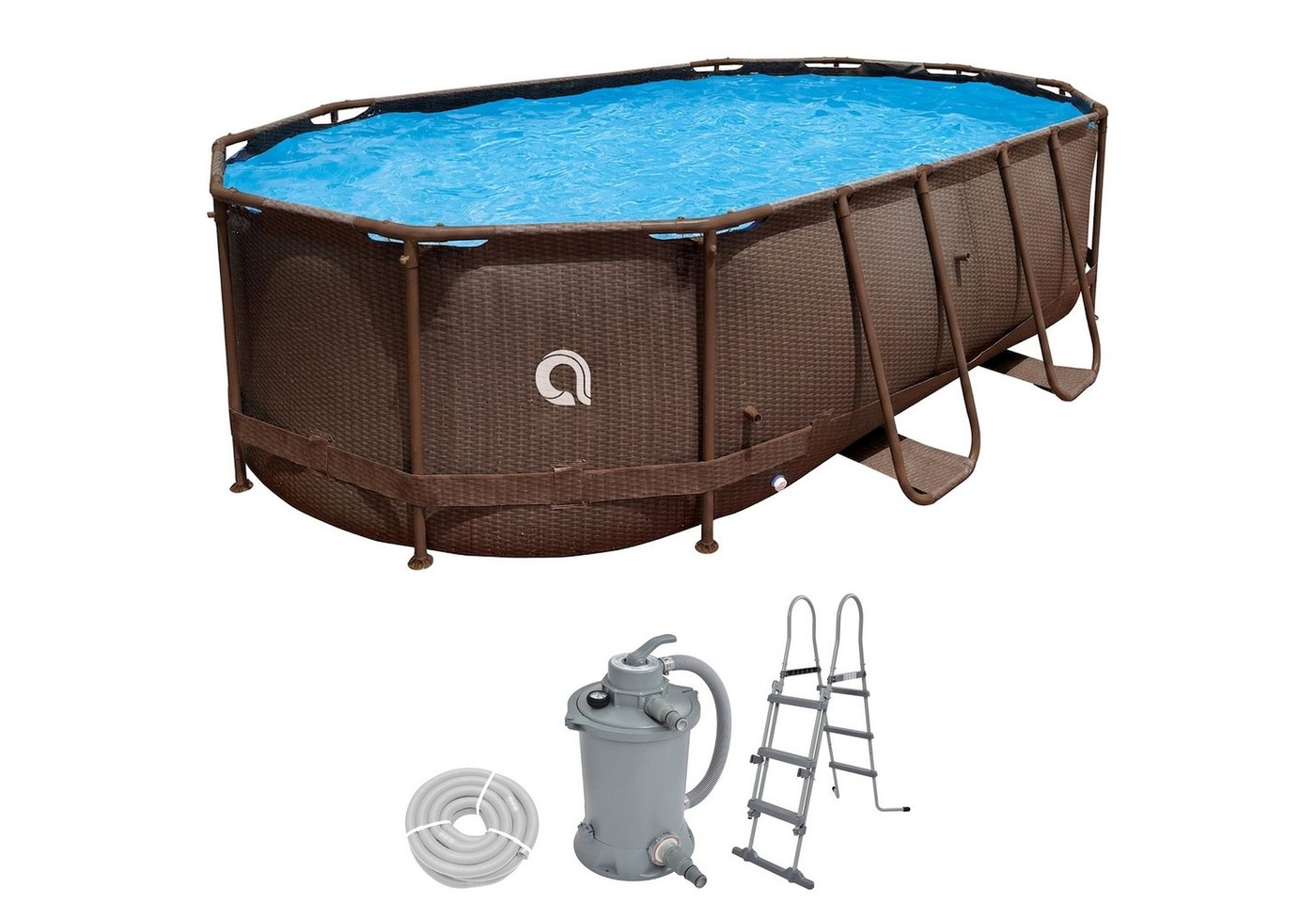 Avenli Framepool Frame Oval Pool Set 427x275x100cm mit Sandfilter & Leiter Rattan Optik (Stahlrahmenpool Komplettset, Aufstellpool inklusive Zubehör), Inklusive Sandfilteranlage, Schläuchen und Sicherheitsleiter Bild 4