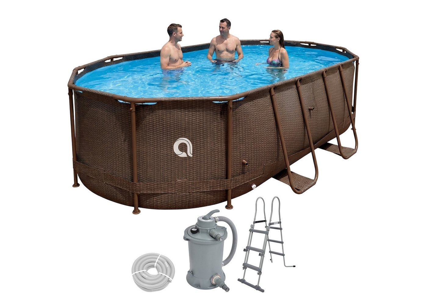 Avenli Framepool Frame Oval Pool Set 427x275x100cm mit Sandfilter & Leiter Rattan Optik (Stahlrahmenpool Komplettset, Aufstellpool inklusive Zubehör), Inklusive Sandfilteranlage, Schläuchen und Sicherheitsleiter Bild 5
