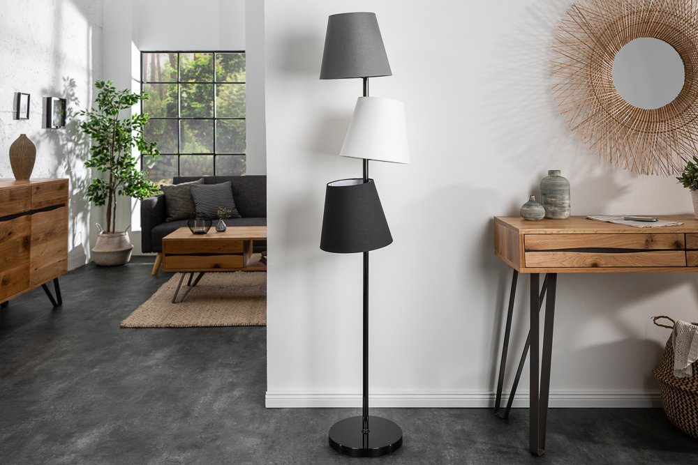 riess-ambiente Stehlampe LEVELS 163cm schwarz / grau, ohne Leuchtmittel, Retro Design,Schirm aus Leinenstoff