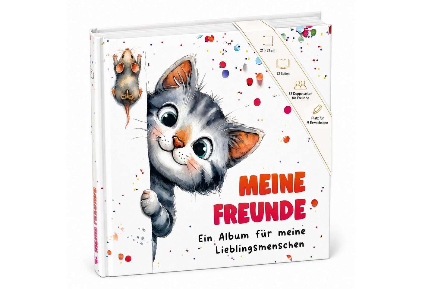 TOBJA Poesiealbum Freundebuch Grundschule Katze 21x21 cm - 32 Freunde, 9 Erwachsene, Katzen-Motiv, 92 Seiten, 32 Doppelseiten, FSC®-Papier Bild 3