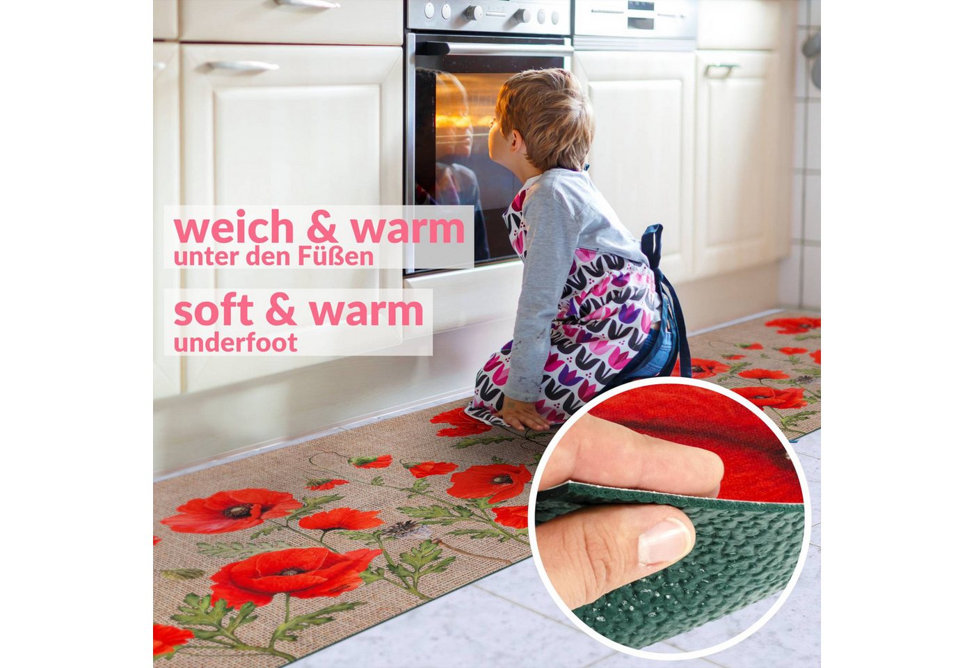 ANRO Küchenläufer Hochwertig Flurläufer Teppichläufer Textil, Eckig, Höhe: 3 mm, Textil