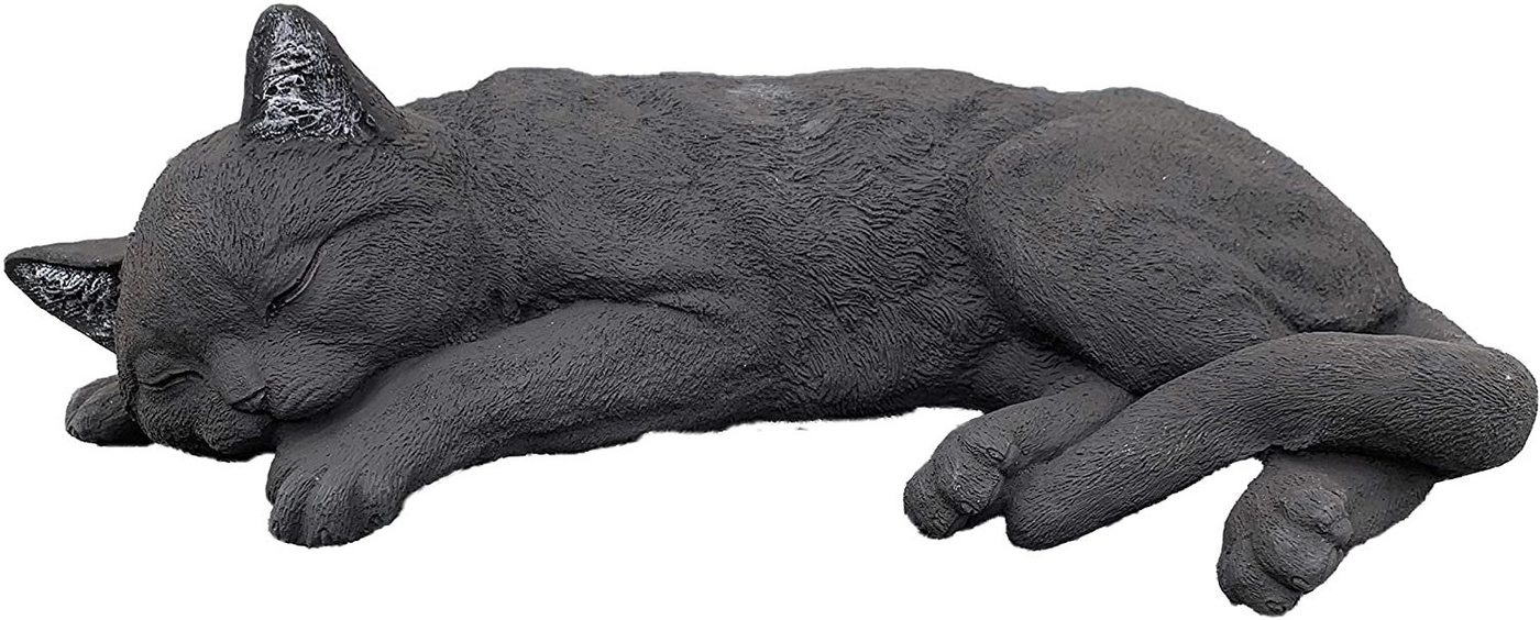 Stone and Style Gartenfigur Frostfeste Steinfigur große Katze schlafend schwarz Bild 2