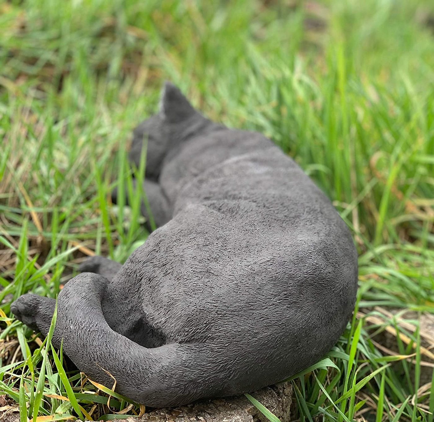 Stone and Style Gartenfigur Frostfeste Steinfigur große Katze schlafend schwarz Bild 5