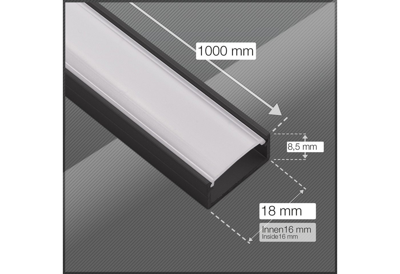 SO-TECH® LED-Stripe-Profil LED Profil-PH1 für breite LED Stripes bis 16 mm, 1000 x 18 x 8,5 mm, schwarz, mit opaler Abdeckung Bild 4