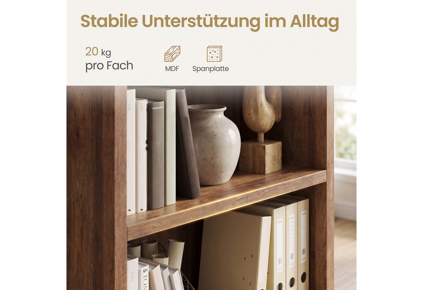 VASAGLE Bücherregal Standregal mit 6 Ebenen, 4 verstellbare Einlegeböden, 75 x 24 x 168 cm, für Arbeitszimmer, Wohnzimmer, Büro, Minimalismus