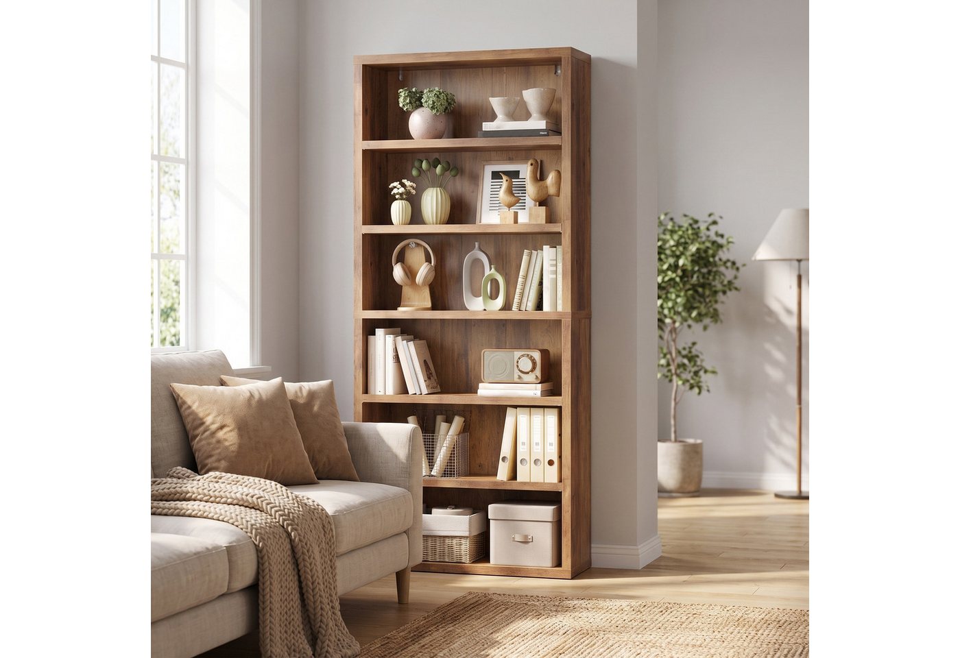 VASAGLE Bücherregal Standregal mit 6 Ebenen, 4 verstellbare Einlegeböden, 75 x 24 x 168 cm, für Arbeitszimmer, Wohnzimmer, Büro, Minimalismus Bild 3