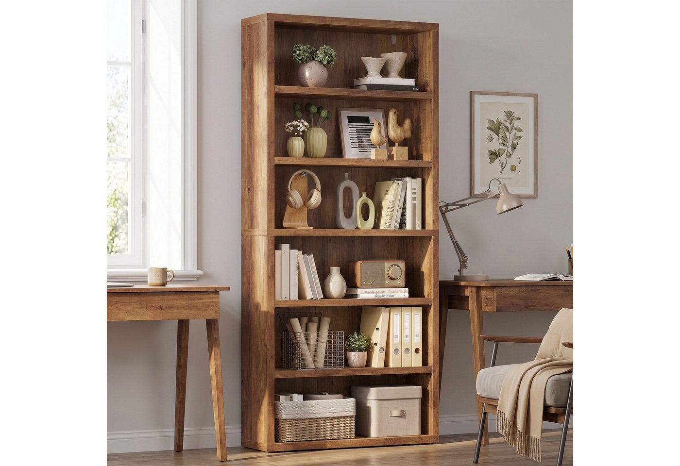 VASAGLE Bücherregal Standregal mit 6 Ebenen, 4 verstellbare Einlegeböden, 75 x 24 x 168 cm, für Arbeitszimmer, Wohnzimmer, Büro, Minimalismus Bild 5