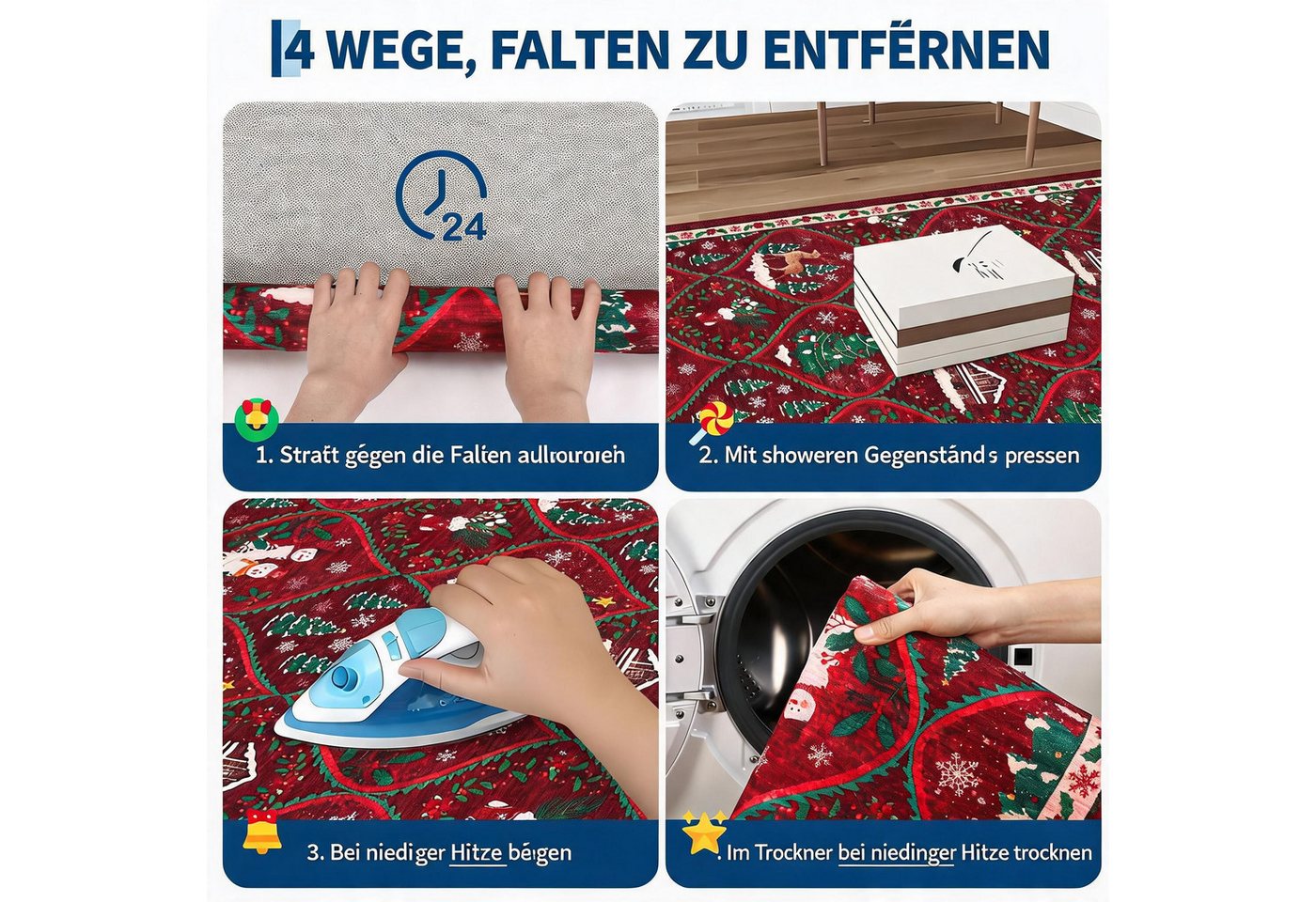 GarveeMore Teppich Festlicher Roter Weihnachtsteppich mit Schneemann & Tannenbaum, Höhe: 5 mm Bild 2
