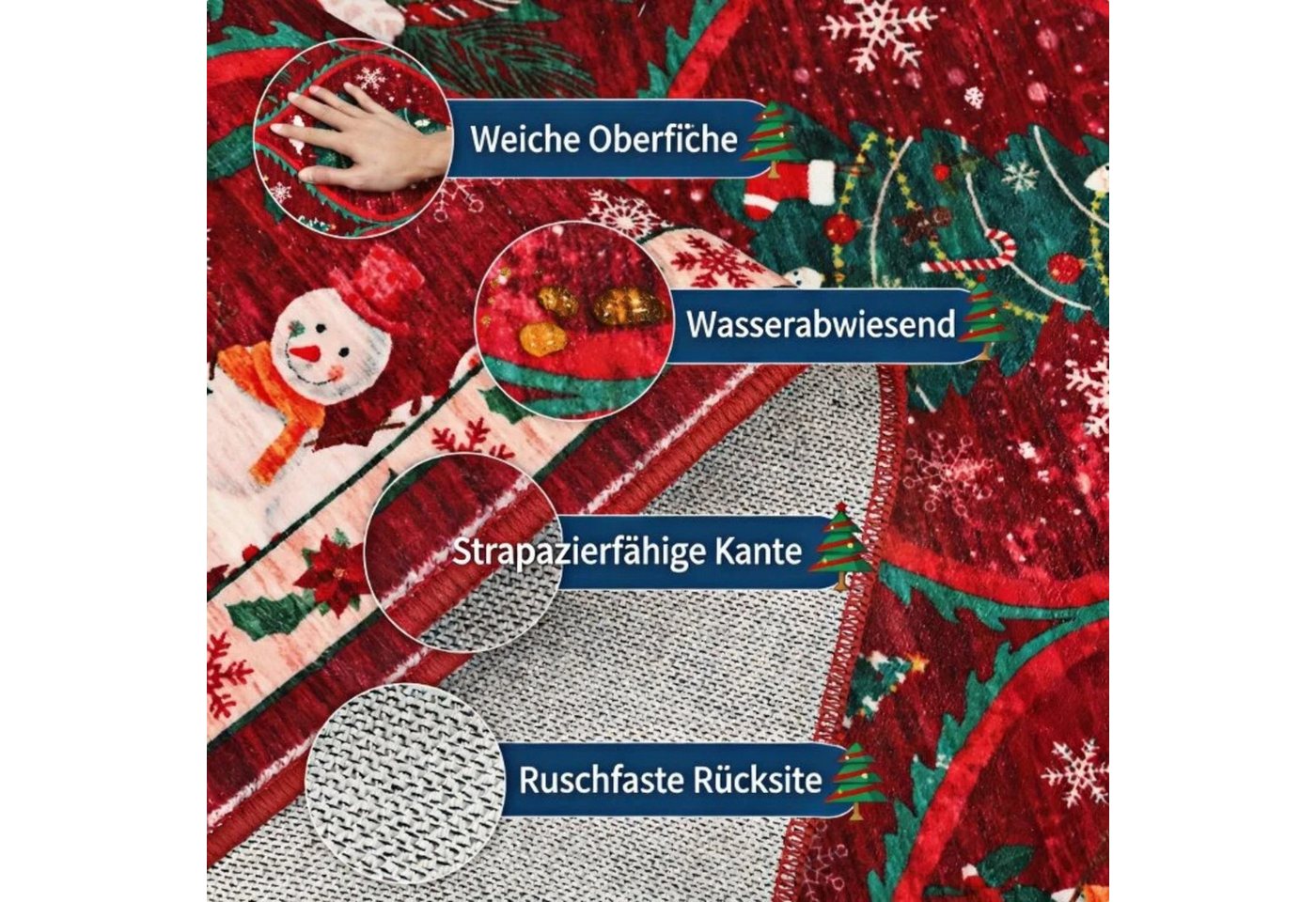 GarveeMore Teppich Festlicher Roter Weihnachtsteppich mit Schneemann & Tannenbaum, Höhe: 5 mm Bild 5
