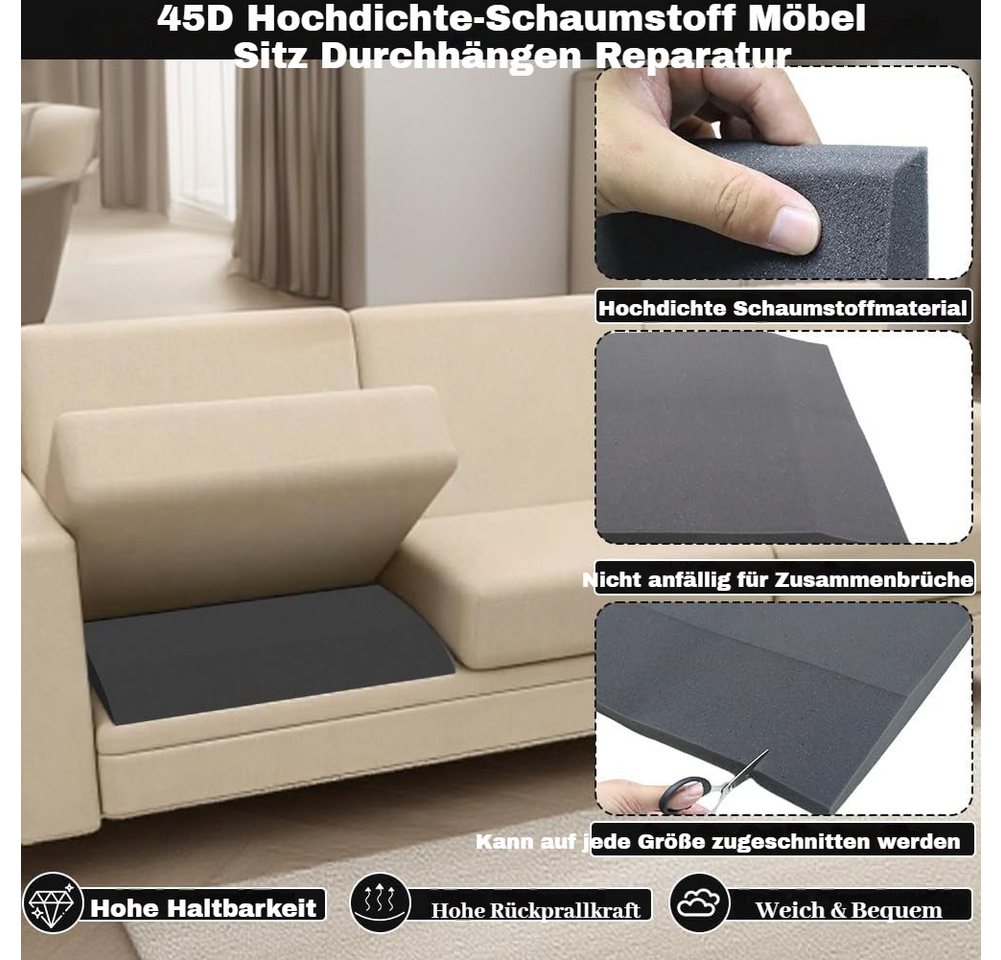 BlingBin Polsterauflage Hochdichter Reparatur-Stützschwamm gegen Sofa-Durchhängen, (4er Set, 4 St., 500 × 500 × 50 mm), stabiler Ersatz für Couch, 2-Sitzer-Couch und Sessel Bild 5