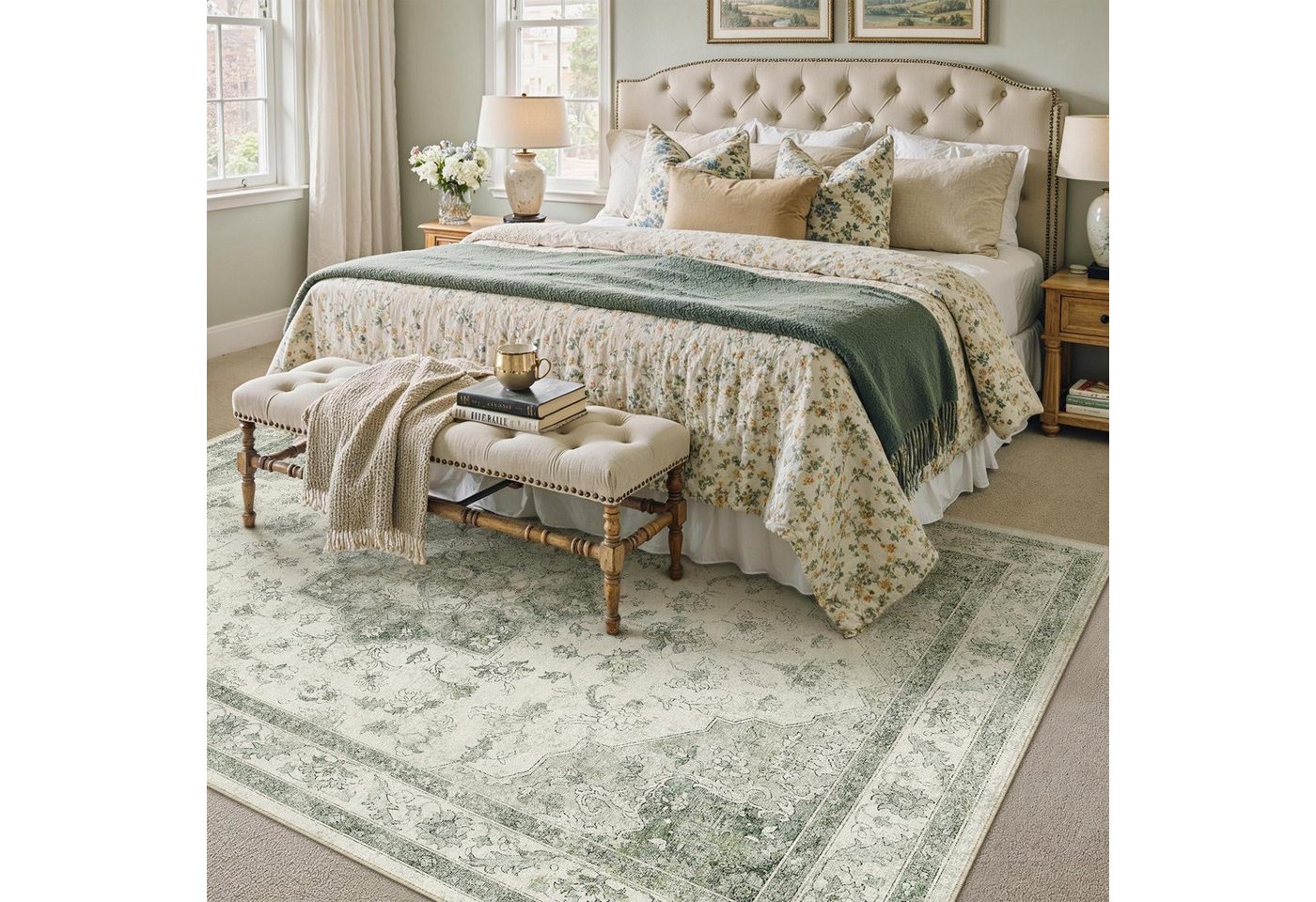 LuxusKollektion Teppich Teppich Wohnzimmer Vintage Grün 200x300cm
